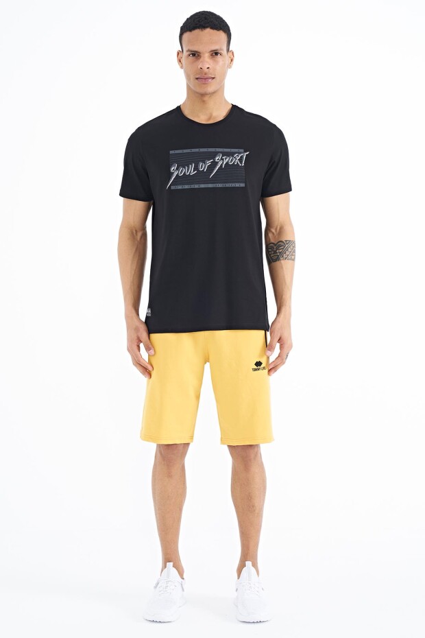 Siyah Yazı Desen Baskılı Standart Kalıp O Yaka Erkek T-Shirt - 88172