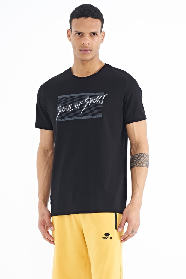 Siyah Yazı Desen Baskılı Standart Kalıp O Yaka Erkek T-Shirt - 88172