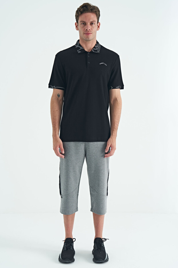 Siyah Yazı Nakışlı Baskı Detaylı Standart Kalıp Polo Yaka Erkek T-Shirt - 88239 - 2