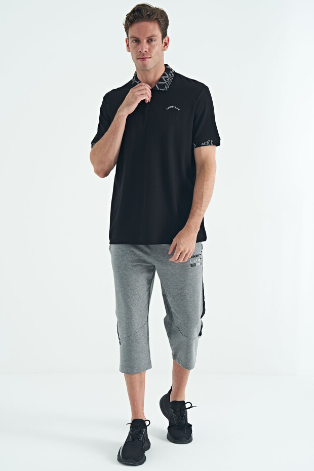 Siyah Yazı Nakışlı Baskı Detaylı Standart Kalıp Polo Yaka Erkek T-Shirt - 88239 - 9