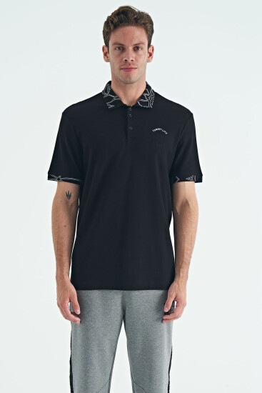 Siyah Yazı Nakışlı Baskı Detaylı Standart Kalıp Polo Yaka Erkek T-Shirt - 88239 