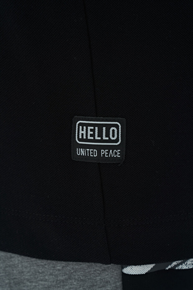 Siyah Yazı Nakışlı Baskı Detaylı Standart Kalıp Polo Yaka Erkek T-Shirt - 88239 - 8