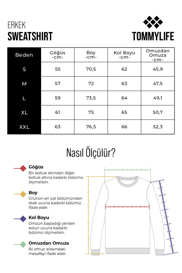 Siyah Yazı Nakışlı O Yaka Rahat Form Erkek Sweatshirt - 88021