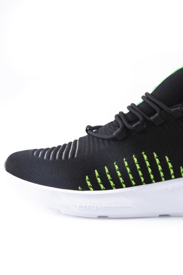 Siyah - Yeşil Lastik Bağcıklı Çizgi Detaylı Yüksek Taban Erkek Spor Ayakkabı - 89067 - Thumbnail