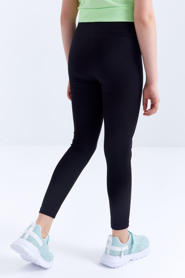 Siyah Yüksek Bel Dar Paça Kız Çocuk Tayt - 75047 - 6