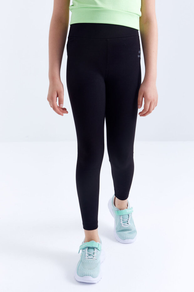 Siyah Yüksek Bel Dar Paça Kız Çocuk Tayt - 75047 - 3