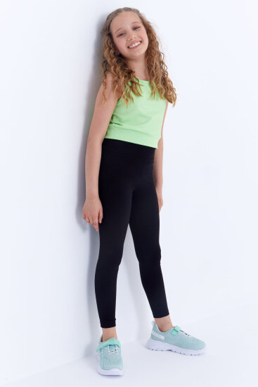 Siyah Yüksek Bel Dar Paça Kız Çocuk Tayt - 75047 - TOMMYLIFE (1)