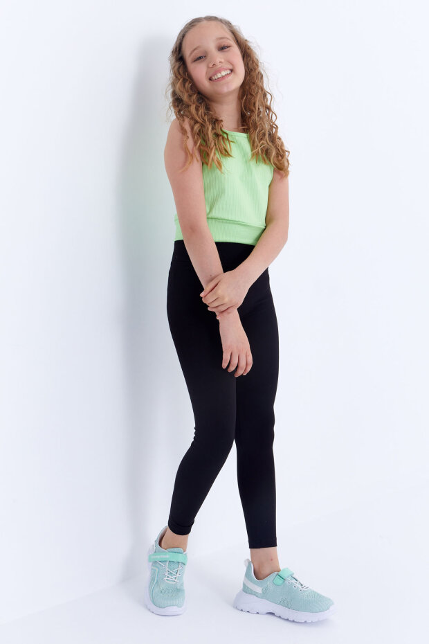 Siyah Yüksek Bel Dar Paça Kız Çocuk Tayt - 75047 - 4