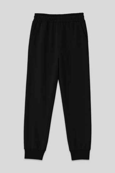 Siyah Yüksek Bel Jogger Rahat Form Manşetli Kadın Eşofman Alt - 94561 