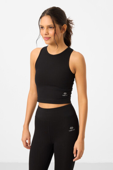 Siyah Yüksek Bel Kapri-Crop Atlet Slim Fit Kadın Tayt Takım - 95284 - TOMMYLIFE (1)