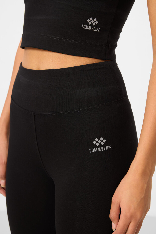 Siyah Yüksek Bel Kapri-Crop Atlet Slim Fit Kadın Tayt Takım - 95284 - 5