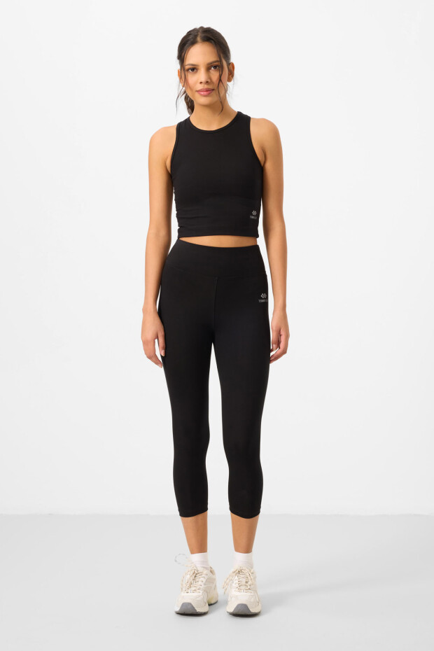 Siyah Yüksek Bel Kapri-Crop Atlet Slim Fit Kadın Tayt Takım - 95284 - 4