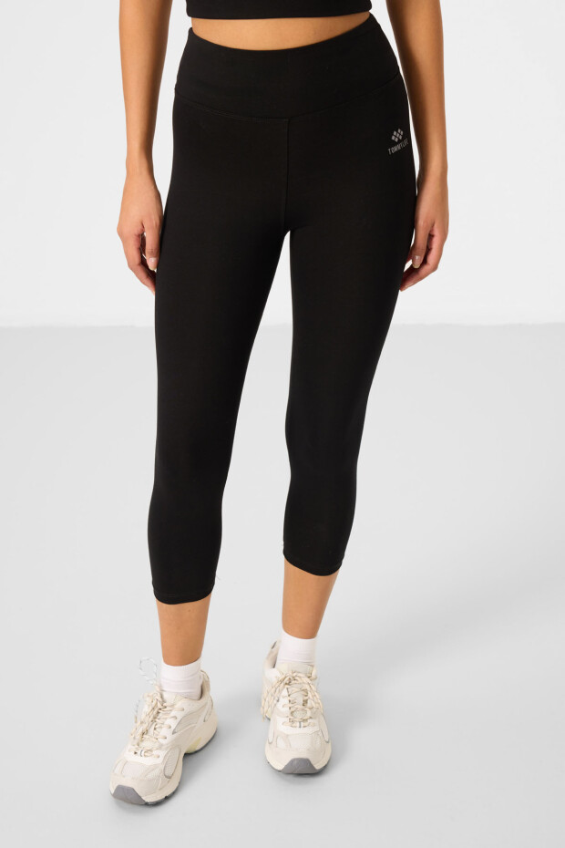Siyah Yüksek Bel Kapri-Crop Atlet Slim Fit Kadın Tayt Takım - 95284 - 6