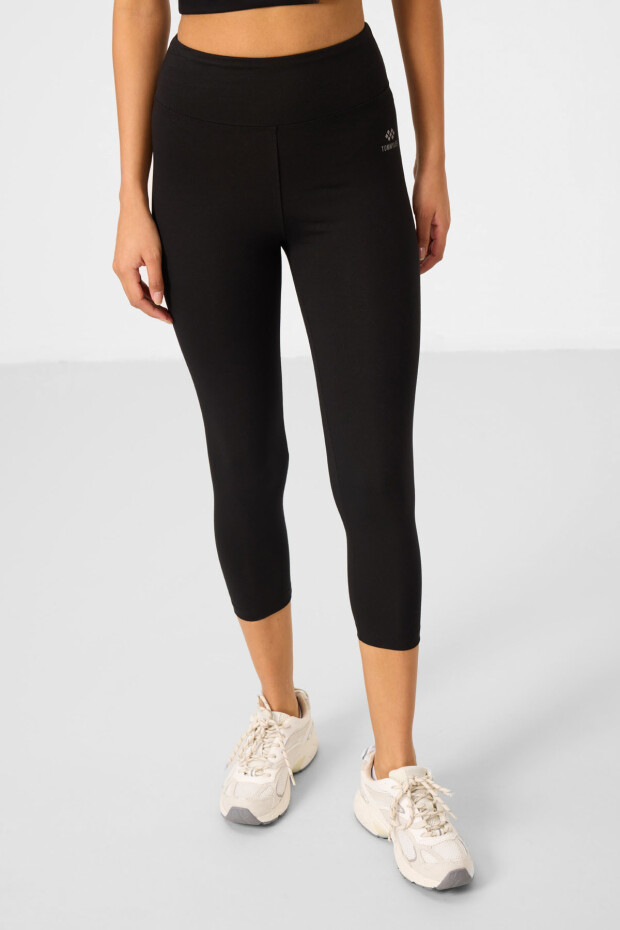 Siyah Yüksek Bel Kapri-Crop T-Shirt Slim Fit Kadın Tayt Takım - 95285 - 6