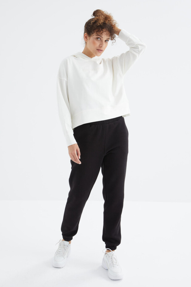 Siyah Yüksek Bel Şardonlu 3 İplik PamukluBasic Kadın Eşofman Alt - 94624 - 3