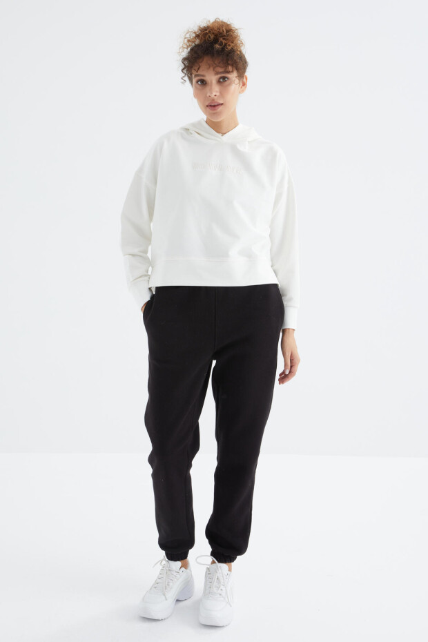 Siyah Yüksek Bel Şardonlu 3 İplik PamukluBasic Kadın Eşofman Alt - 94624 - 5