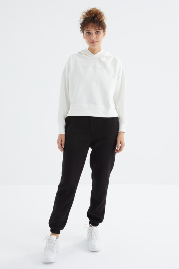 Siyah Yüksek Bel Şardonlu 3 İplik PamukluBasic Kadın Eşofman Alt - 94624 - 6