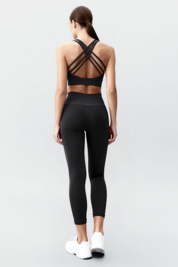 Siyah Yüksek Bel Toparlayıcı Çapraz Sırt Detaylı Slim Fit Kadın Tayt Takım - 95283 