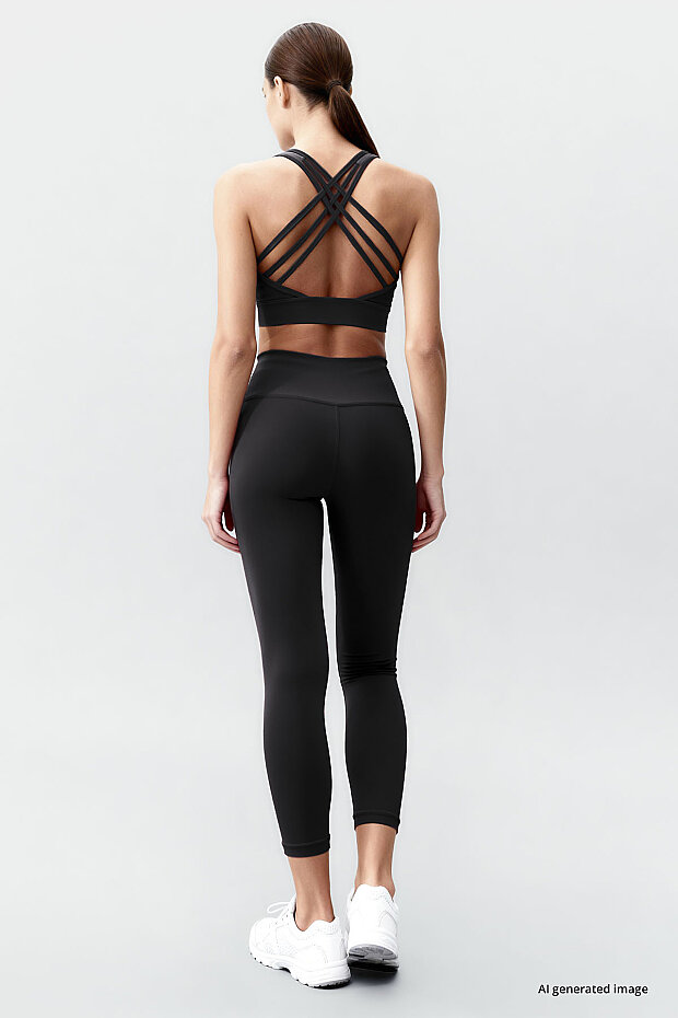 Siyah Yüksek Bel Toparlayıcı Çapraz Sırt Detaylı Slim Fit Kadın Tayt Takım - 95283 - 1