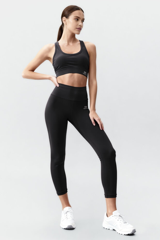 Siyah Yüksek Bel Toparlayıcı Çapraz Sırt Detaylı Slim Fit Kadın Tayt Takım - 95283 - 2