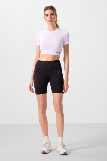 Siyah Yüksek Bel Toparlayıcı Kısa Biker Kadın Tayt - 91007 - TOMMYLIFE