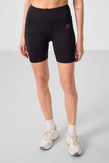 Siyah Yüksek Bel Toparlayıcı Kısa Biker Kadın Tayt - 91007 - TOMMYLIFE (1)