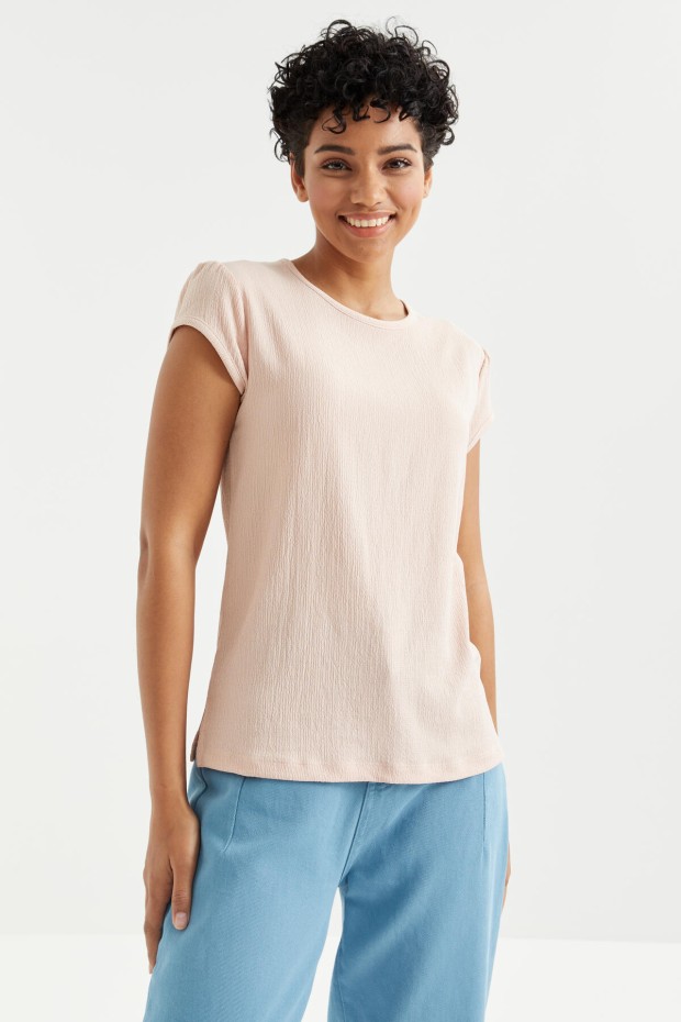 Somon Basic Kısa Kol O Yaka Bürümcük Kumaş Kadın T-Shirt - 97225