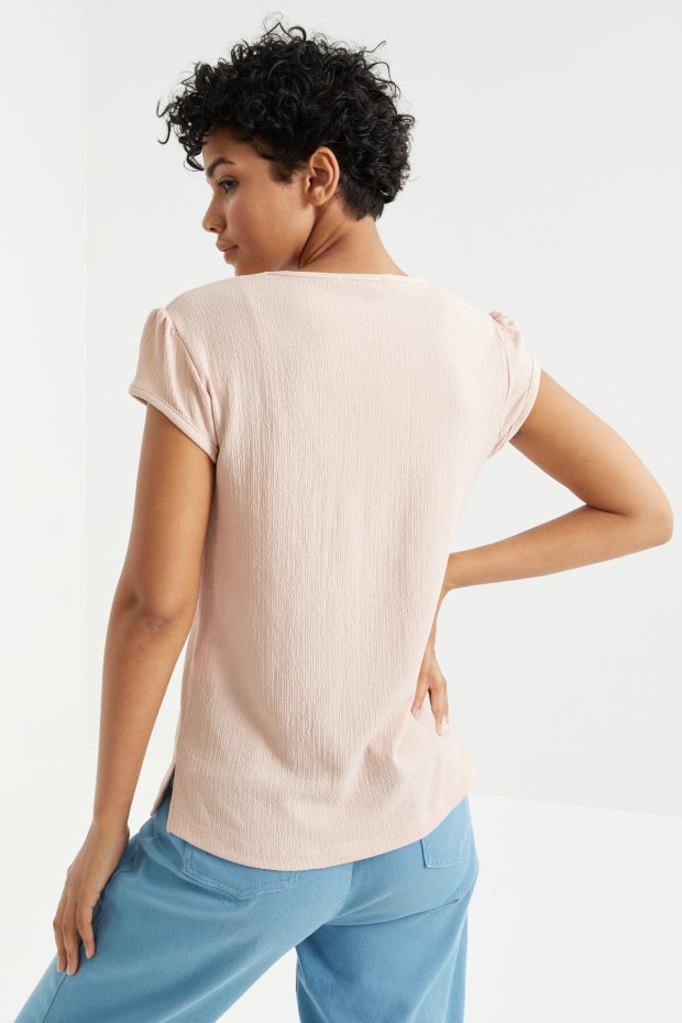 Somon Basic Kısa Kol O Yaka Bürümcük Kumaş Kadın T-Shirt - 97225