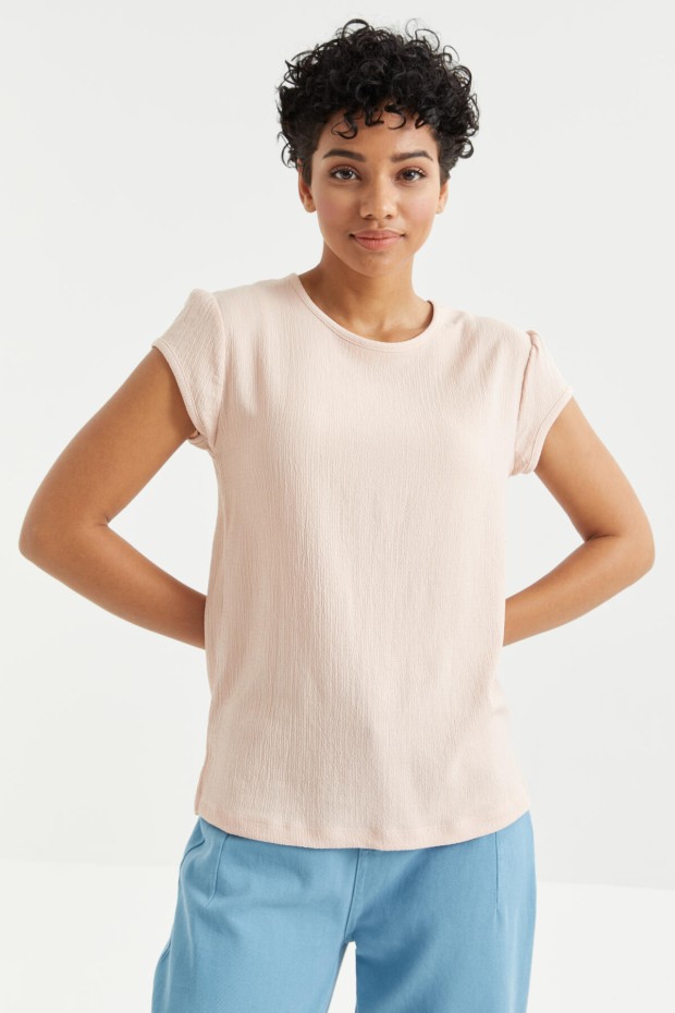 Somon Basic Kısa Kol O Yaka Bürümcük Kumaş Kadın T-Shirt - 97225