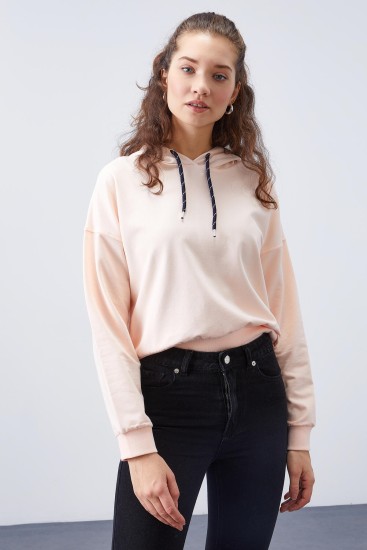 Somon Uzun Kol Rahat Form Kapüşonlu Kadın Sweatshirt - 97115 