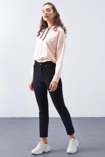 Somon Uzun Kol Rahat Form Kapüşonlu Kadın Sweatshirt - 97115 - TOMMYLIFE (1)