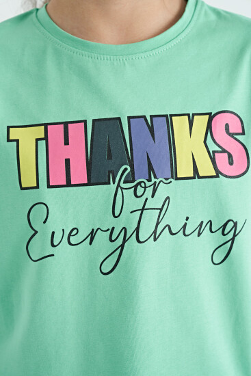 Su Yeşil - Orman Yeşil Yazı Baskılı Oversize Kız Çocuk Crop Tayt Takım - 75133 - TOMMYLIFE (1)