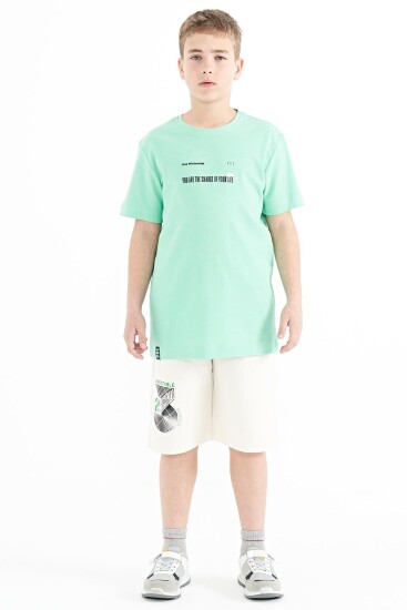 Su Yeşili Baskı Detaylı O Yaka Standart Kalıp Erkek Çocuk T-Shirt - 11117 - TOMMYLIFE (1)