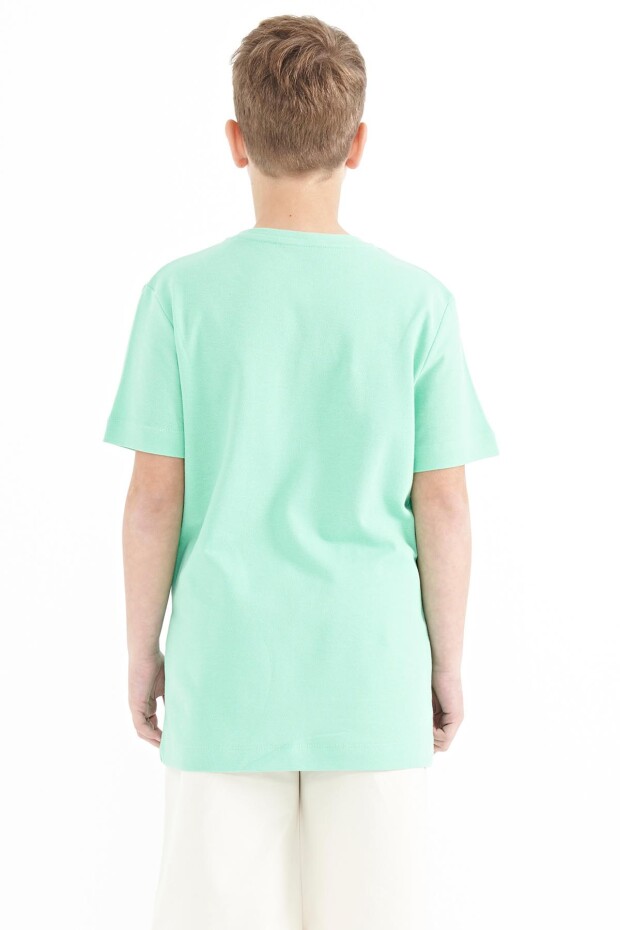 Su Yeşili Baskı Detaylı O Yaka Standart Kalıp Erkek Çocuk T-Shirt - 11117 - 6
