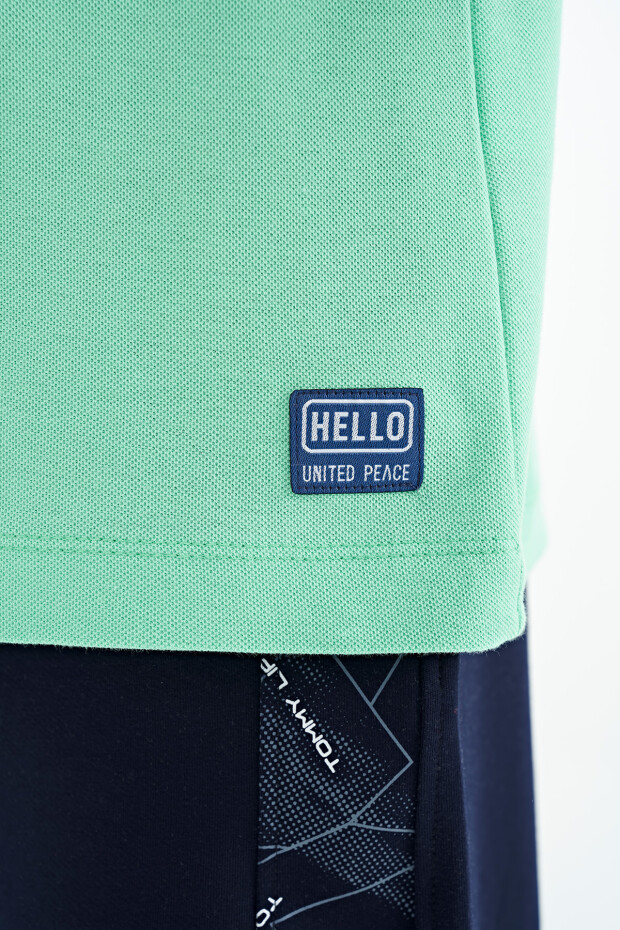 Su Yeşili Baskı Detaylı O Yaka Standart Kalıp Erkek Çocuk T-Shirt - 11145 - 7