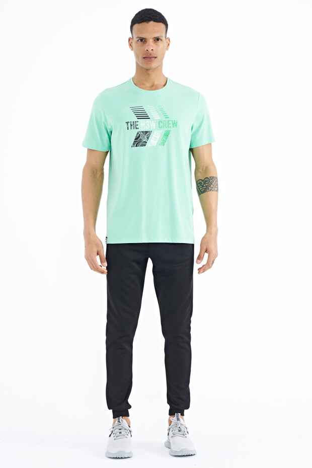 Su Yeşili Baskı Detaylı O Yaka Standart Kalıp Erkek T-Shirt - 88175