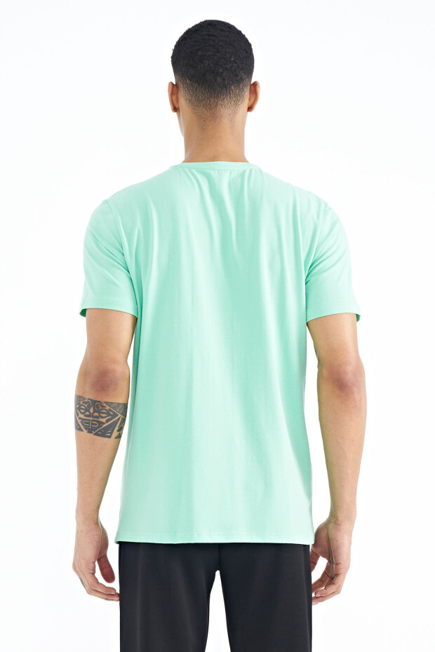 Su Yeşili Baskı Detaylı O Yaka Standart Kalıp Erkek T-Shirt - 88175