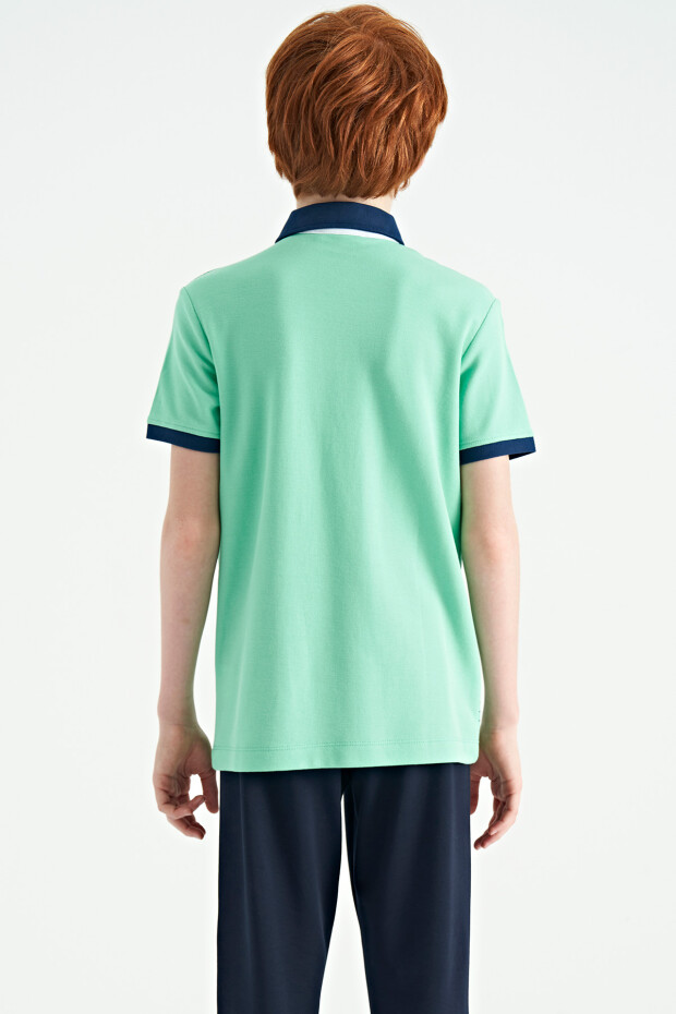 Su Yeşili Baskı Detaylı Standart Kalıp Polo Yaka Erkek Çocuk T-Shirt - 11164