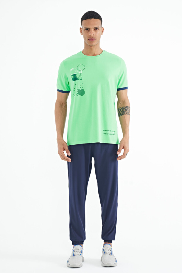 Su Yeşili Baskı O Yaka Detaylı Standart Form Erkek T-shirt - 88216