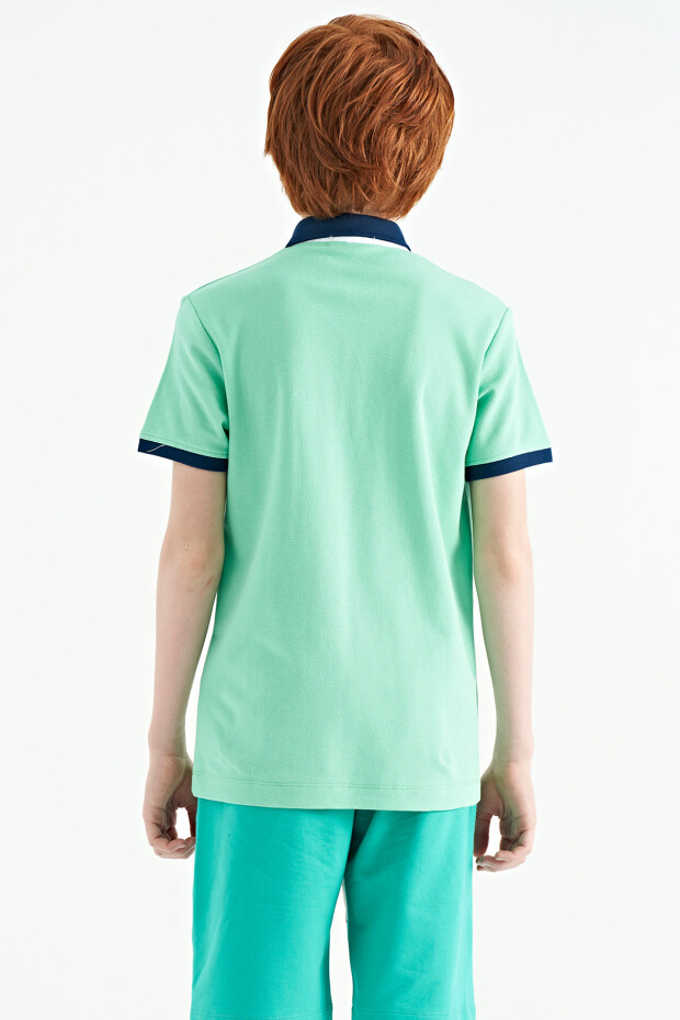 Su Yeşili Baskılı Cep Detaylı Standart Kalıp Polo Yaka Erkek Çocuk T-Shirt - 11144