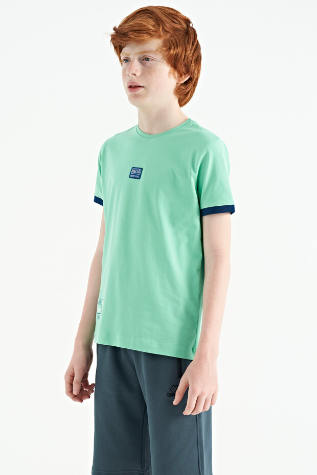 Su Yeşili Baskılı Standart Kalıp O Yaka Erkek Çocuk T-Shirt - 11097