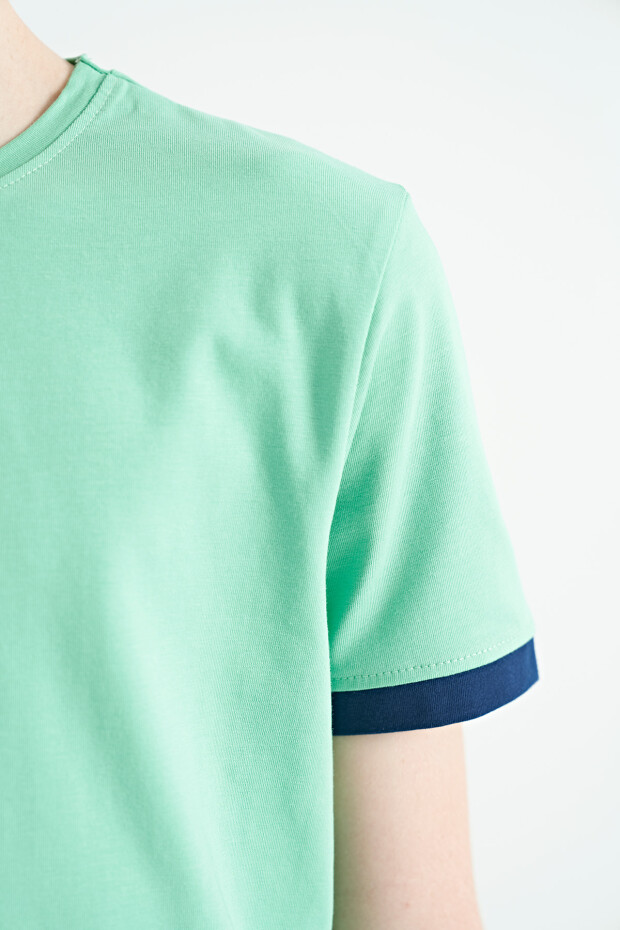 Su Yeşili Baskılı Standart Kalıp O Yaka Erkek Çocuk T-Shirt - 11097