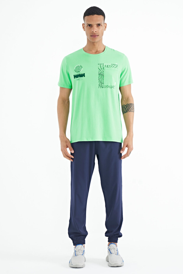 Su Yeşili Cep Detaylı Baskılı O Yaka Erkek T-shirt - 88184