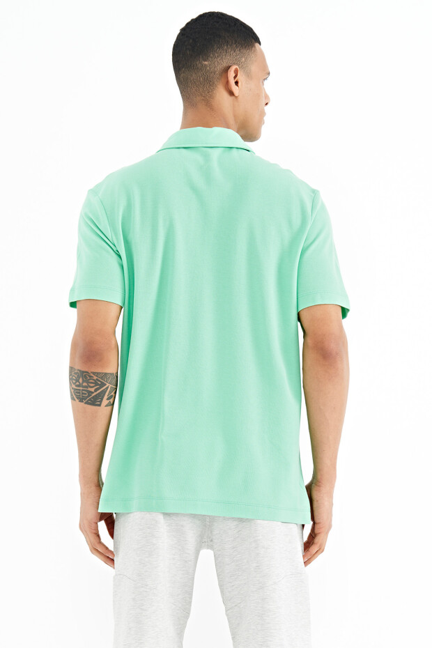 Su Yeşili Cep Detaylı Baskılı Standart Kalıp Polo Yaka Erkek T-Shirt - 88241
