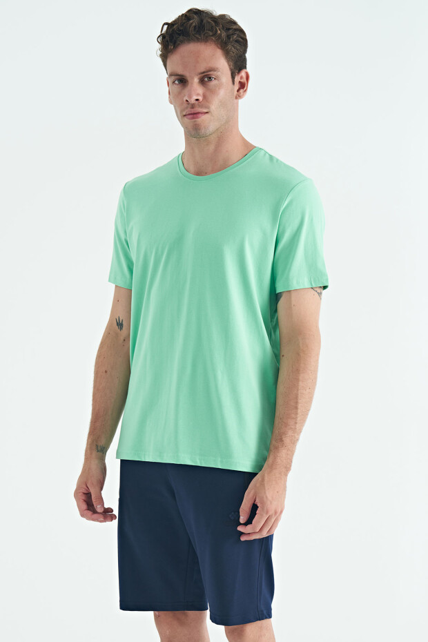 Su Yeşili Erkek Basic Kısa Kol Standart Kalıp O Yaka T-shirt - 87911