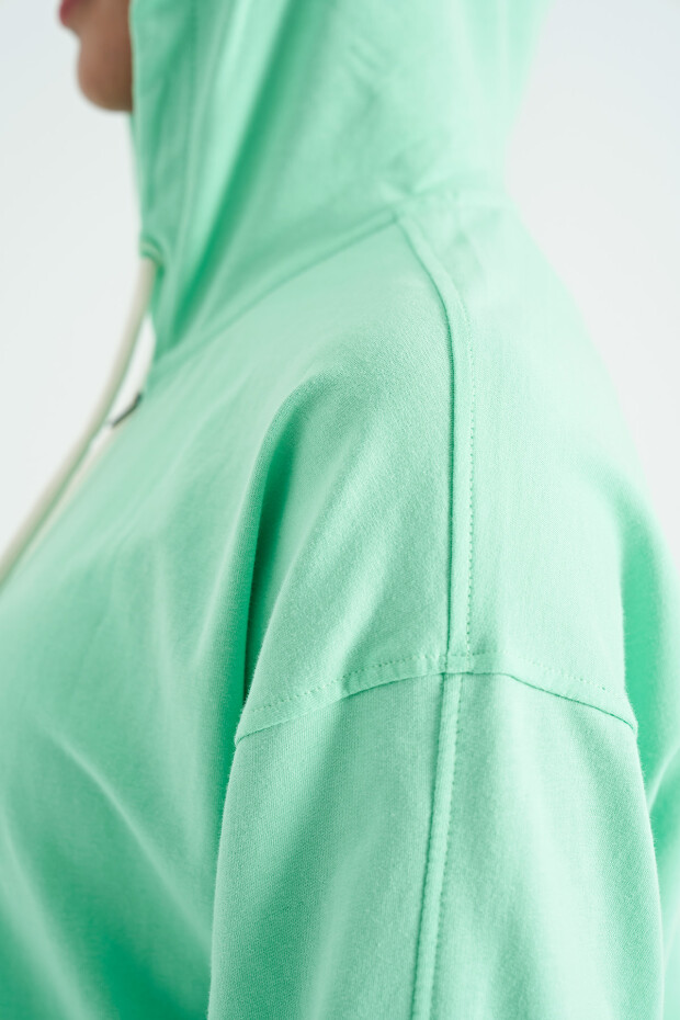 Su Yeşili Kapüşonlu ön Fermuarlı Oversize Kadın Sweatshirt - 02279