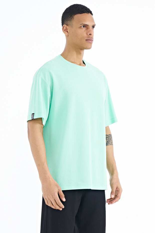 Su Yeşili Kol Arma Detaylı Basic Oversize Erkek T-Shirt - 88193 - 4