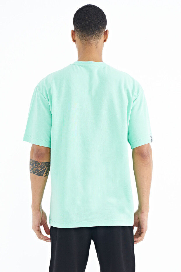 Su Yeşili Kol Arma Detaylı Basic Oversize Erkek T-Shirt - 88193 - 6