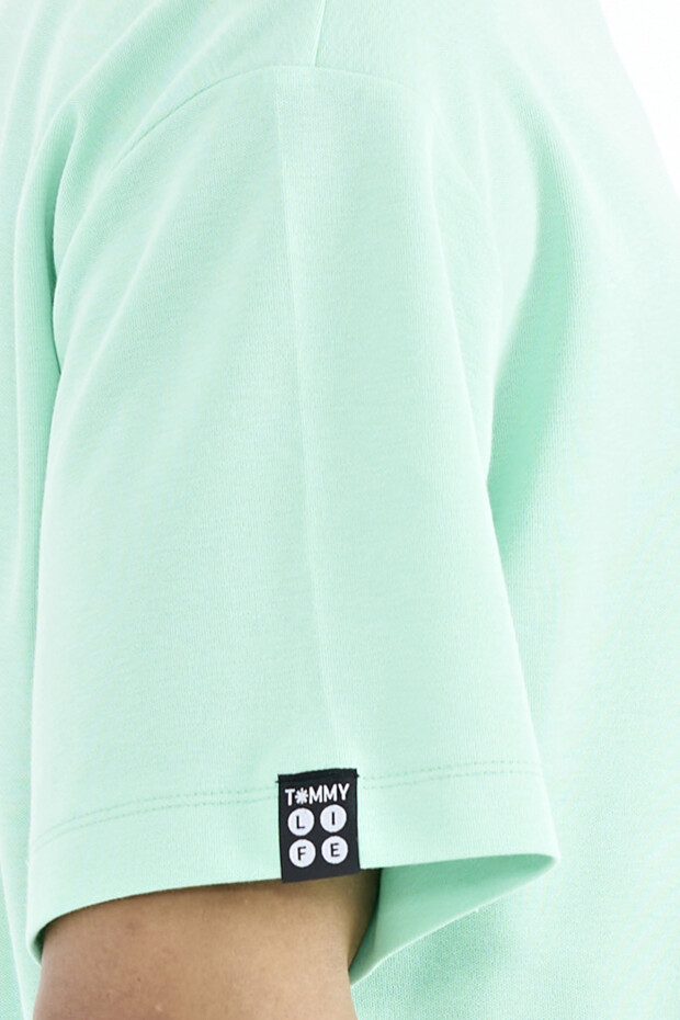 Su Yeşili Kol Arma Detaylı Basic Oversize Erkek T-Shirt - 88193 - 3