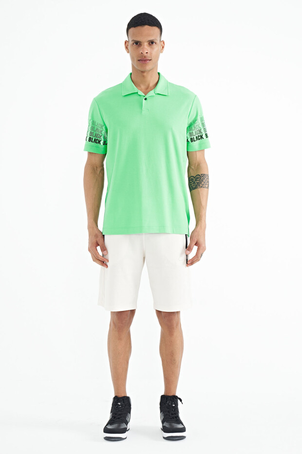Su Yeşili Kol Baskı Detaylı Polo Yaka Standart Form Erkek T-shirt - 88240 - 2